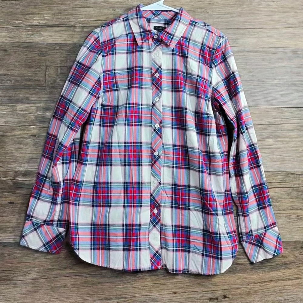 Talbots Women's Button Down Shirt Blue Pink White
